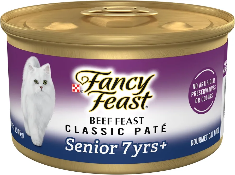 Purina Fancy Feast Senior Wet Cat Food 7 Years Plus Beef Feast Pate - (Pack of 24) 3 oz. Cans