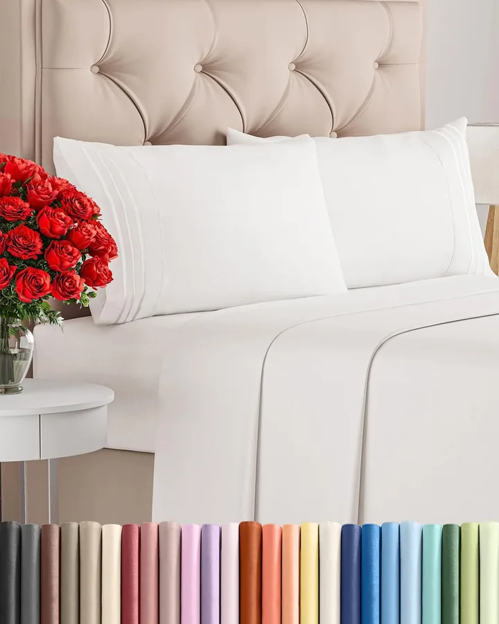 Queen Size 4 Piece Sheet Set - Breathable & Cooling Sheets - Antique White | Hotel Luxury Bed Sheets for Women & Men, Deep Pockets, Easy-Fit, Extra Soft and Wrinkle Free Sheets, Oeko-Tex Bed Sheet Set