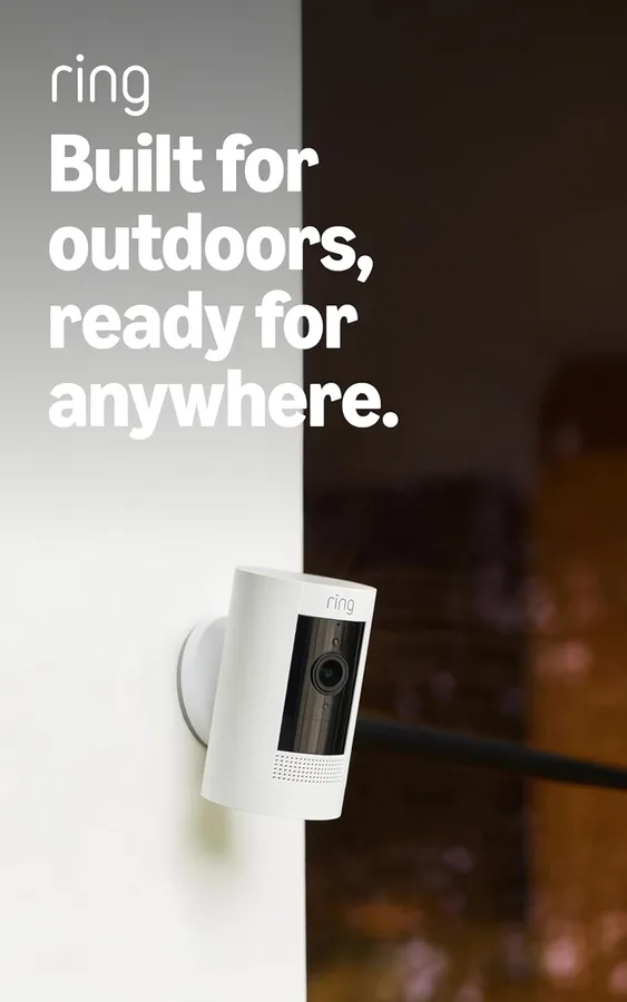 Ring Outdoor Cam (Stick Up Cam), Weather-resistant home or business HD security camera, Live View, Color Night Vision, Two-Way Talk, motion alerts, Works with Alexa, White