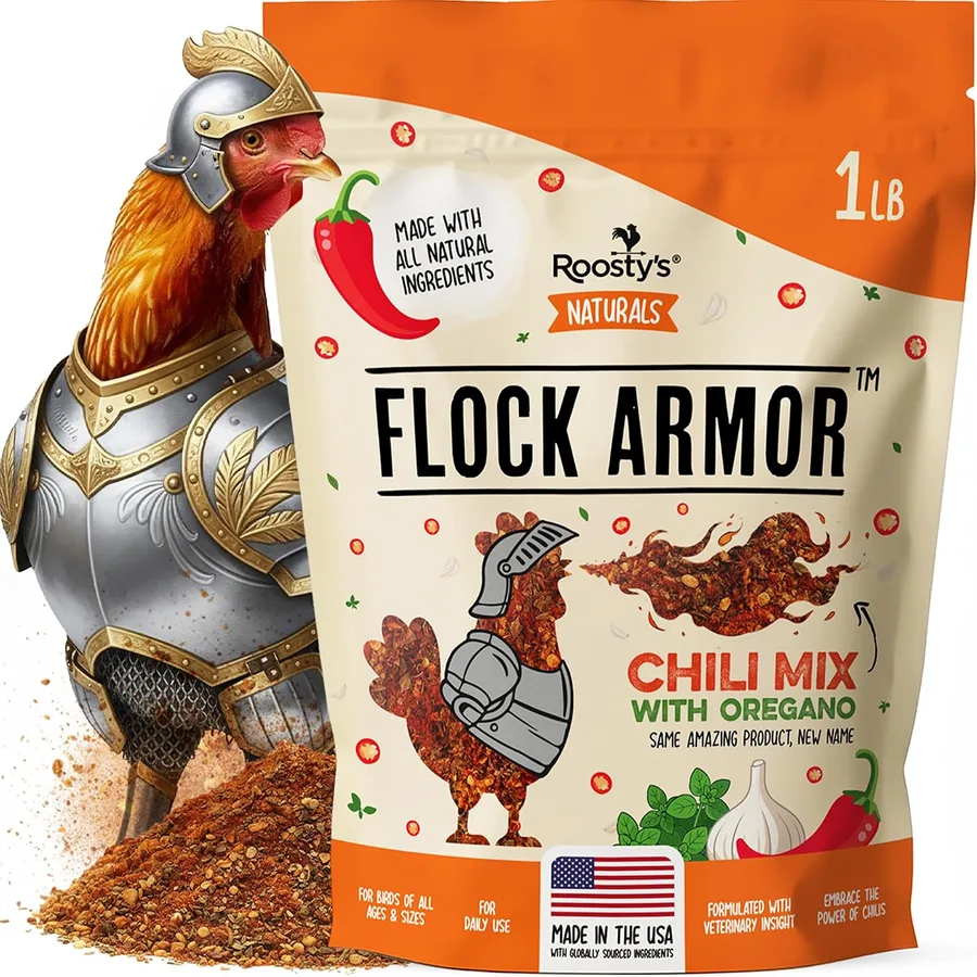 Roosty's Naturals Flock Armor - Chicken De-Wormer Powder - Chili Mix | XL 1LB Pouch | All-Natural Formula | US-Made Chicken Wormer - 16oz Bag (2)