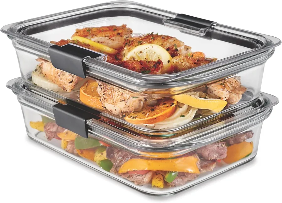 Rubbermaid Brilliance Glass Food Storage Containers, 8 Cup, Set of 2, BPA-Free, Leak-Proof, Clear
