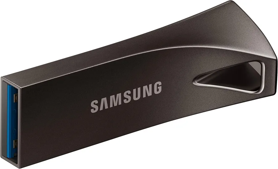 SAMSUNG BAR Plus 3.1 USB Flash Drive, 128GB, 400MB/s, Rugged Metal Casing, Storage Expansion for Photos, Videos, Music, Files, MUF-128BE4/AM, Titan Grey | 128GB USB 3.1 drive with 400MB/s speed and metal body for storage, transfers and portability