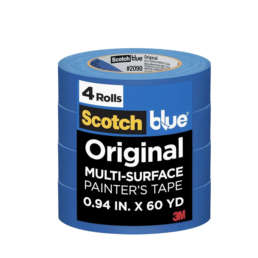 ScotchBlue Original Painter's Tape 2090-24VR4-A, 0.94 in x 60 yd (24mm x 54.8m), 4 Rolls/Pack | 0.94 in x 60 yd, Blue Paint Tape, Protects Surfaces, Removes Easily, Multi-Surface Painting Tape for Indoor and Outdoor Use