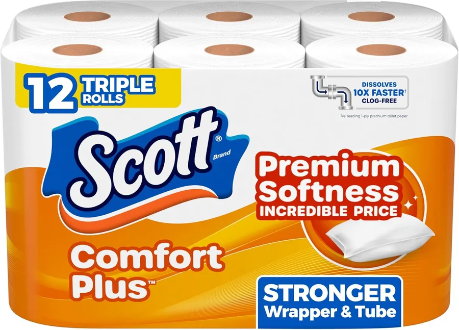 Scott ComfortPlus Toilet Paper, 12 Triple Rolls, 231 Sheets per Roll