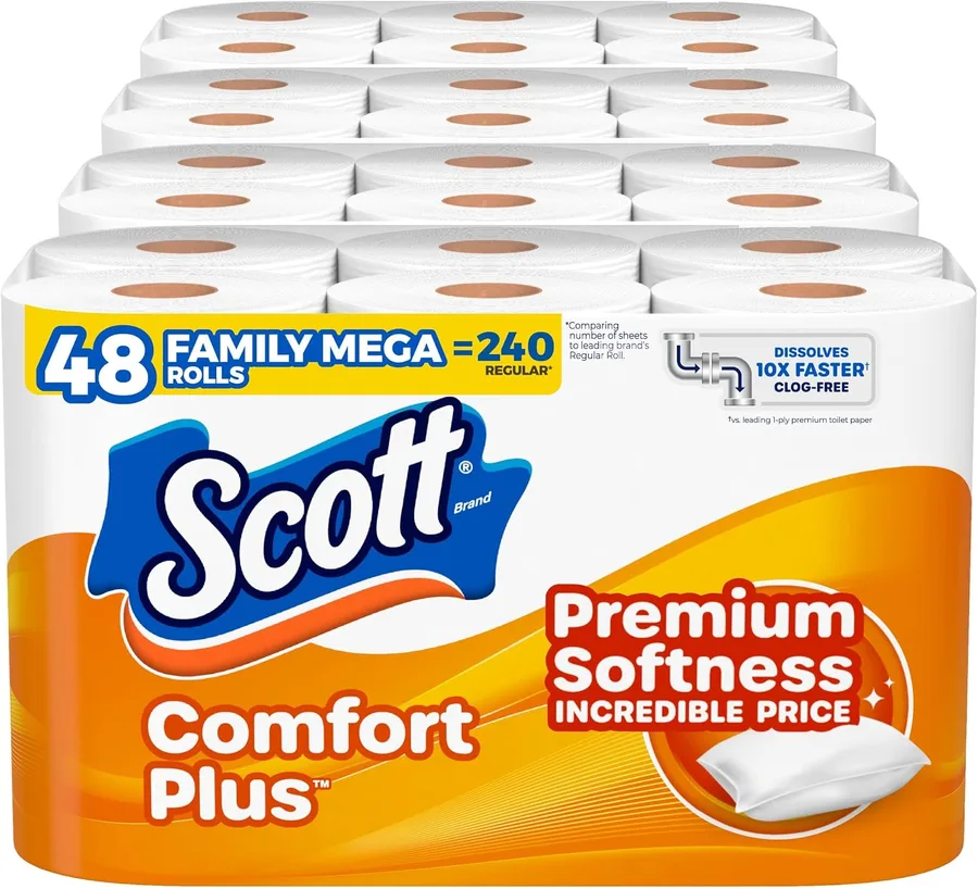 Scott ComfortPlus Toilet Paper, 48 Triple Rolls, 231 Sheets per Roll