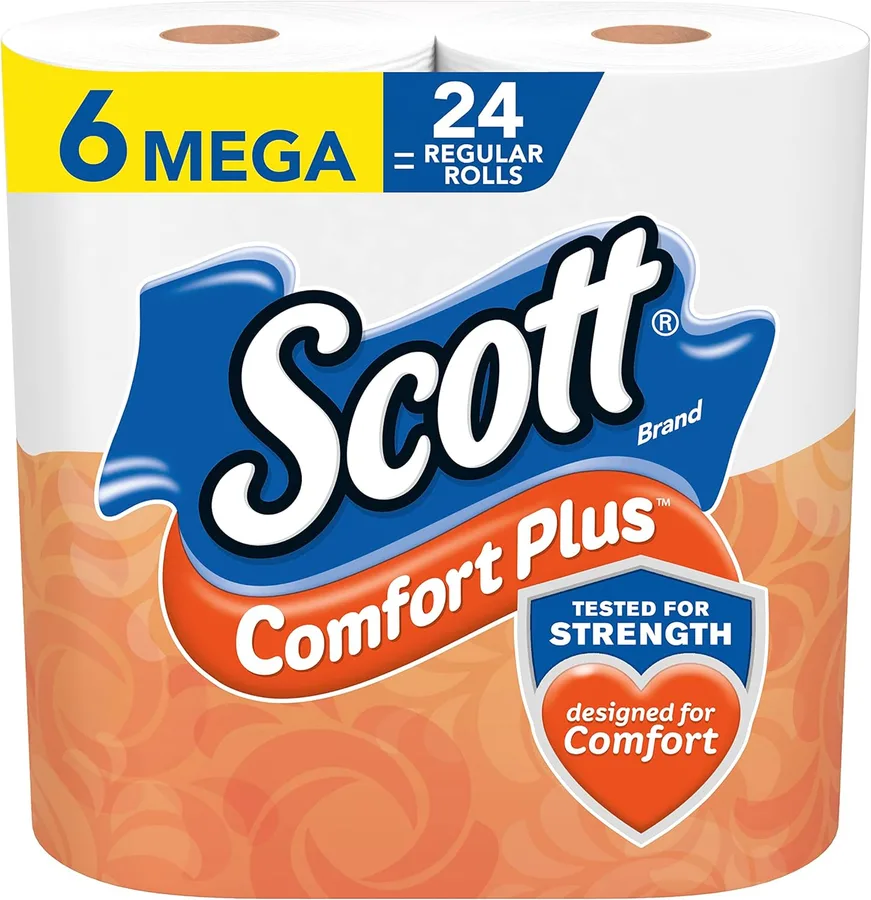 Scott ComfortPlus Toilet Paper, 6 Mega Rolls, 425 Sheets per Roll, Septic-Safe, 1-Ply Toilet Tissue