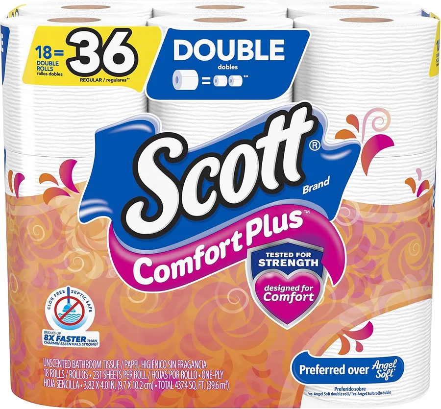Scott Comfortplus Toilet Paper, Double Roll, Bath Tissue, 18 Count