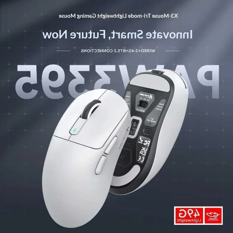 Shark Attack X3 Tri Mode Wireless Gaming Mouse PAW3395 49g Lightweight With Anti Slip Grip Tape White D260708