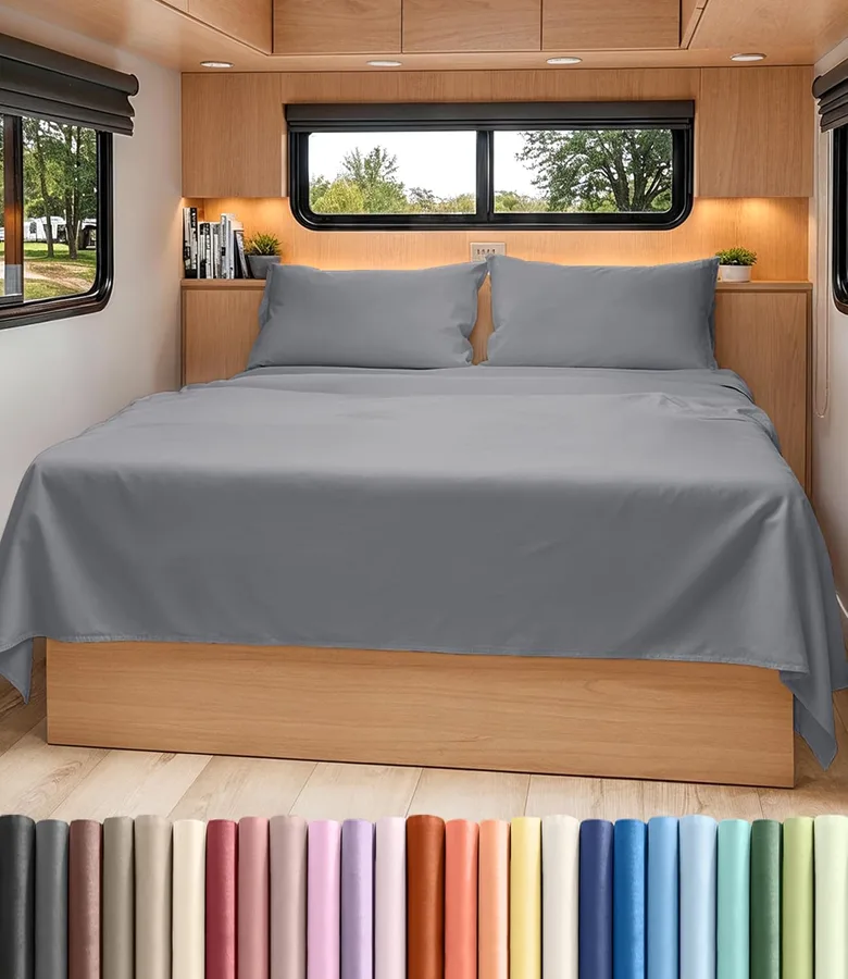 Short Queen Size 4 Piece Bed Sheet Set - RV Short Queen Sheets - Steel Blue | Ultra-Soft, Breathable & Cooling Bed Sheets Set with Deep Pockets, Hotel Luxury Bedding for Women & Men, Wrinkle & Fade Free