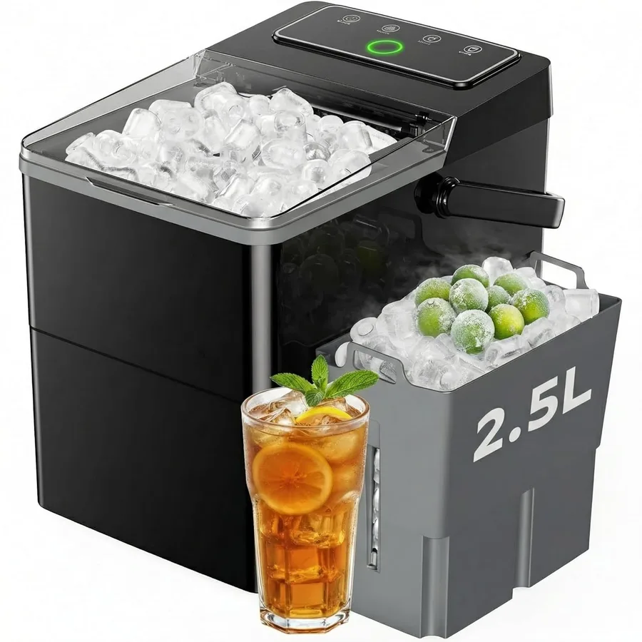 Silonn Countertop Ice Maker, 2.5L Ice Basket & 1.8L Water Tank, 9 Bullet Ice Cubes in 6 Minutes, LED Touch Control, Self-Cleaning Ice Machine, 2 Ice Sizes for Home Kitchen RV