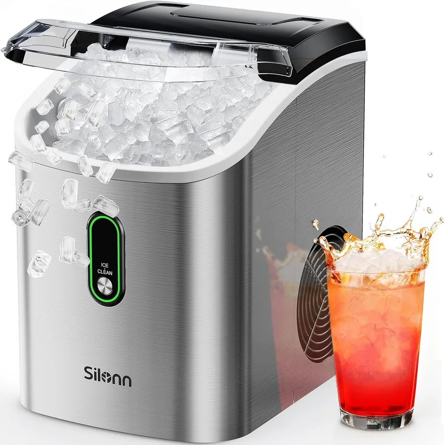 Silonn Nugget Ice Maker Countertop, Pellet Ice Machine with Self-Cleaning Function, Sonic Ice Maker Produces 36lbs of Chewable Ice in 24 Hours, Ideal for Home Kitchen and Office (Stainless Steel)