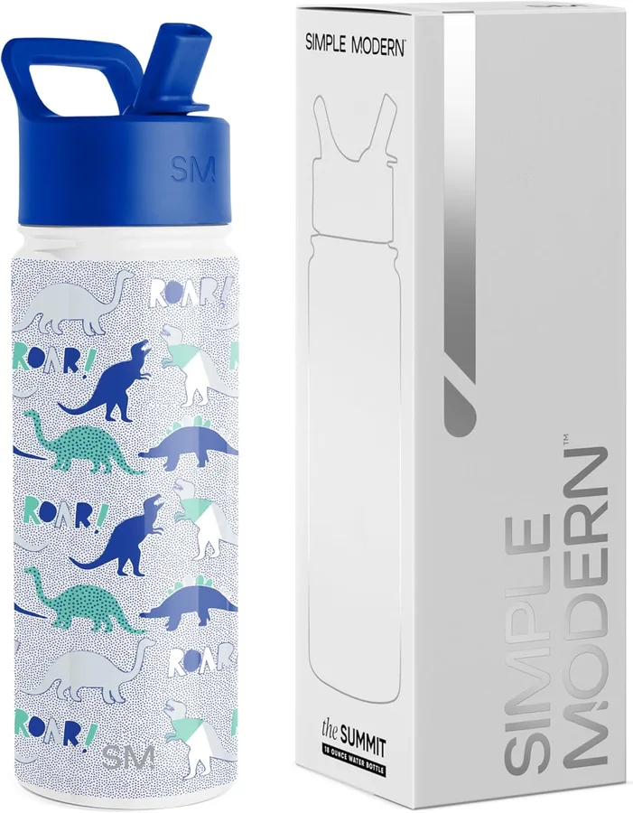 Simple Modern Kids Water Bottle & Toddler Cup | 18oz | Dinosaur | Insulated Stainless Steel Toddler Water Bottle, Kids Tumbler with Straw | Spill Proof for School, Girls, Boys | Dinosaur Roar