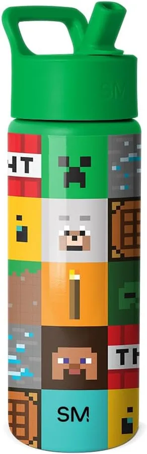 Simple Modern Minecraft Kids Water Bottle & Toddler Cup | 18oz | Insulated Stainless Steel Minecraft Toddler Water Bottle, Kids Tumbler with Straw | Spill Proof for School, Girls, Boys