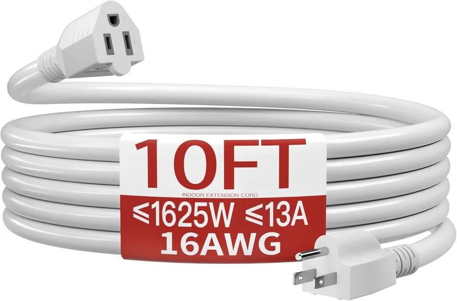 Skrizcable 16/3 Short Extension Cord 10 FT, White Extension Cord Indoor | White 10FT 3 Prong Power Cable, Suitable for Home and Office, 13 Amp 1625 Watt 125VAC 16AWG, ETL Listed