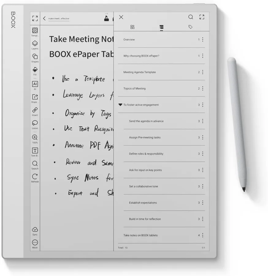 Tablet Note Max 13.3 No Frontlight B/W ePaper Notebook 300 PPI 6G 128G