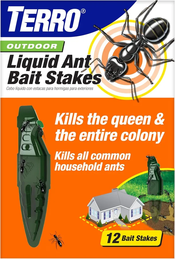 TERRO Outdoor Liquid Ant Bait Stakes, 12-Pack, Ready-to-Use Ant Killer Trap | Outdoor Ant Trap for Household Ants including Acrobat, Crazy, Ghost and Little Black Ants, Weatherproof Ant Colony Killer