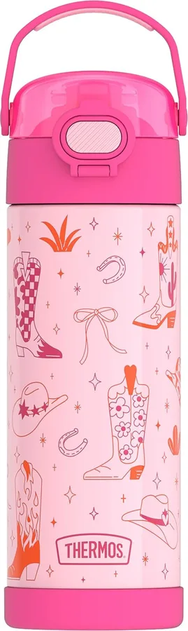 THERMOS FUNTAINER Water Bottle with Spout, 16oz, Cowgirl Charm | Kids Stainless Steel Insulated Water Bottle, Keeps Drinks Cold Longer for School & Play, BPA-Free