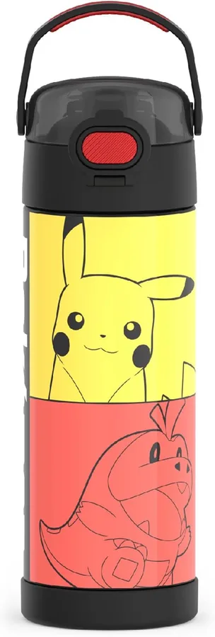 THERMOS FUNTAINER Water Bottle with Spout, 16oz, Pokemon | Kids Stainless Steel Insulated Water Bottle, Keeps Drinks Cold Longer for School & Play, BPA-Free