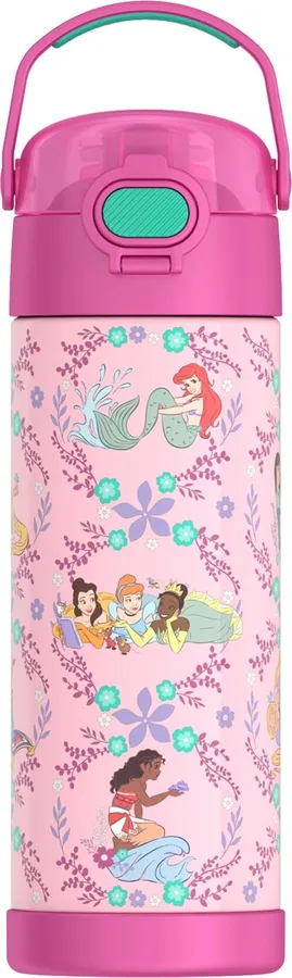 THERMOS FUNTAINER Water Bottle with Spout, 16oz, Princess | Kids Stainless Steel Insulated Water Bottle, Keeps Drinks Cold Longer for School & Play, BPA-Free