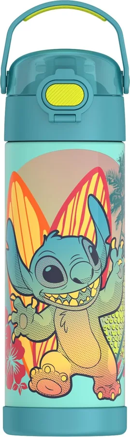 THERMOS FUNTAINER Water Bottle with Spout, 16oz, Stitch | Kids Stainless Steel Insulated Water Bottle, Keeps Drinks Cold Longer for School & Play, BPA-Free