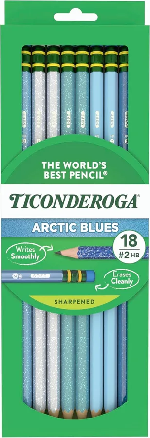 Ticonderoga Wood-Cased Pencils Pre-Sharpened, Arctic Blues, 18 Count