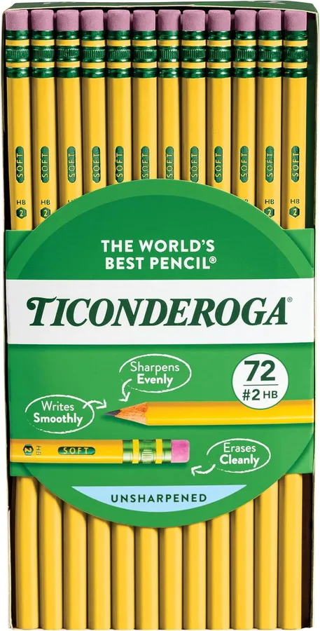 Ticonderoga Wood-Cased Pencils, Unsharpened, 2 HB Soft, Yellow, 72 Count