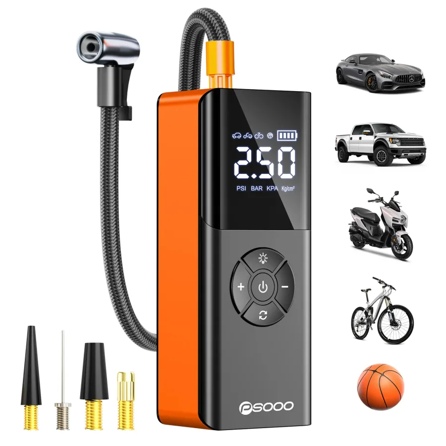 Tire Inflator Portable intelligent air inflation pump Digital Pressure Gauge, Emergency LED Light Auto Shut-Off Function Cordless for Car, Motorcycle, Bicycle, Ball