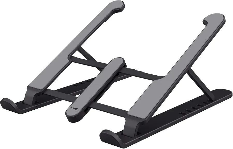 Trust Primo Portable Laptop Stand for Desk, 16 Inch Foldable Laptop Riser with 6 Height Adjustable, Lightweight, Ergonomic Laptop Holder for MacBook Air, Computer, Tablet, Home, Office, Dell HP, Gray