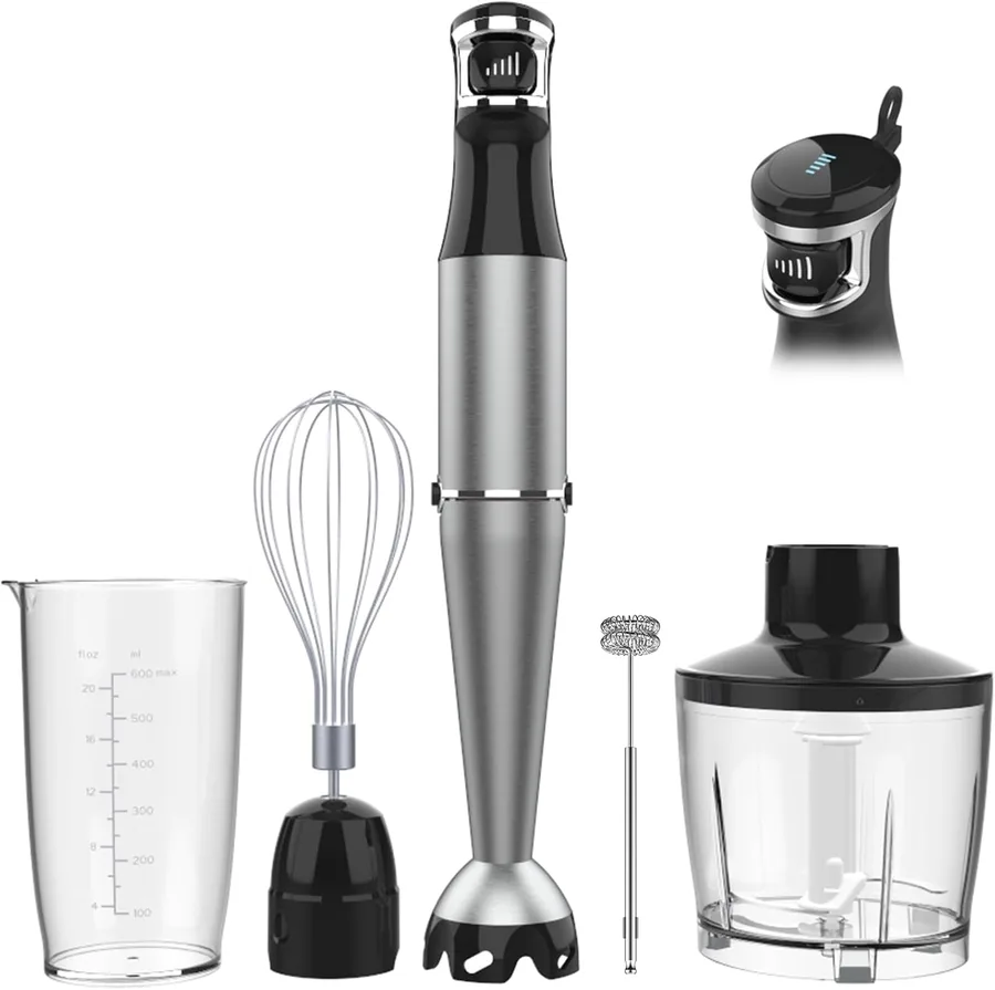 Turelar Immersion Blender Handheld Corded, 1100W 5 in 1 Hand Blender Set | Trigger Variable Speed, Emulsion Stick Mixer with Food Processor, Whisk, Frother, for Soup, Puree, Baby Food, Anti-scratch