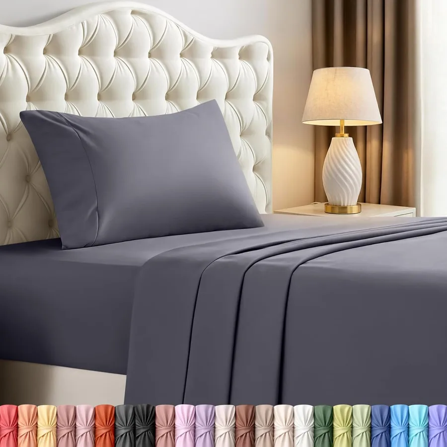 Twin Sheets Set, 3 Pieces 16" Deep Pocket Hotel Luxury Bed Sheets, Grey | Extra Soft Bedsheet Set, Comfy & Breathable Cooling Sheets, Wrinkle & Fade Resistant, Fitted Sheet, Flat Sheet, 1 Pillowcase