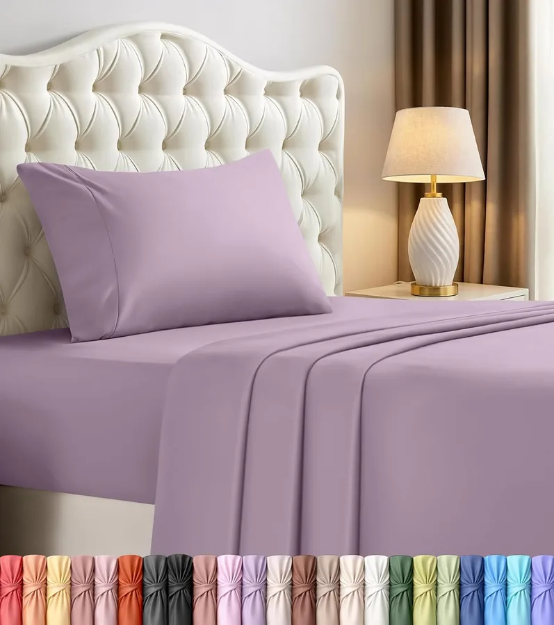 Twin Sheets Set, 3 Pieces 16" Deep Pocket Hotel Luxury Bed Sheets, Lavender | Extra Soft Bedsheet Set, Comfy & Breathable Cooling Sheets, Wrinkle & Fade Resistant, Fitted Sheet, Flat Sheet, 1 Pillowcase