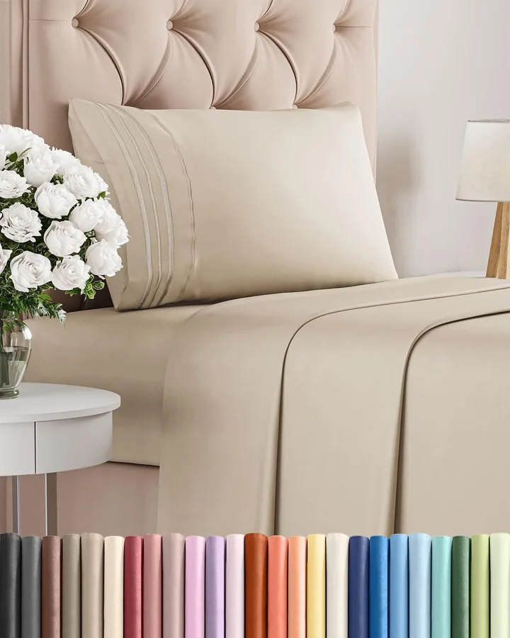 Twin Size 3 Piece Sheet Set - Comfy Breathable & Cooling Sheets - Wheat | Hotel Luxury Bed Sheets for Women & Men, Deep Pockets, Easy-Fit, Extra Soft and Wrinkle Free Sheets, Oeko-Tex Bed Sheet Set