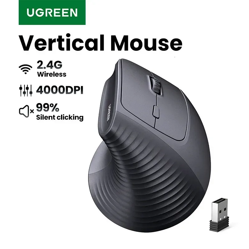 UGREEN Vertical Wireless Mouse 24G Ergonomic 4000DPI 6 Mute Buttons for Tablet Laptops Computer PC Mice Black Pink 260706