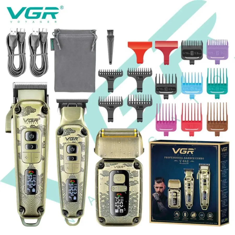 VGR V-642 3-in-1 high-end hair trimming set metal retro mens shaving hine reciprocating blade shaver relief body push shearJ260530