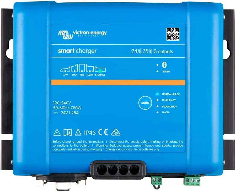 Victron Energy Smart IP43 Charger 24-Volt 25 AMP 120-240 VAC | 3 Output Battery Charger with Bluetooth
