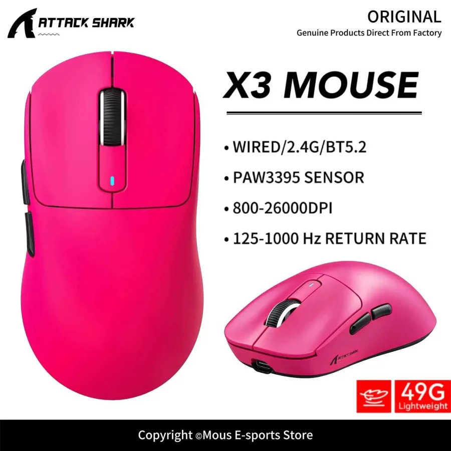 X3 ATTACK SHARK X3Pro Bluetooth Gaming Mouse PAW3395 Sensor TTC Encoder Black Mamba Switch and 1K/4K Hz for Wireless Mouse Z260608