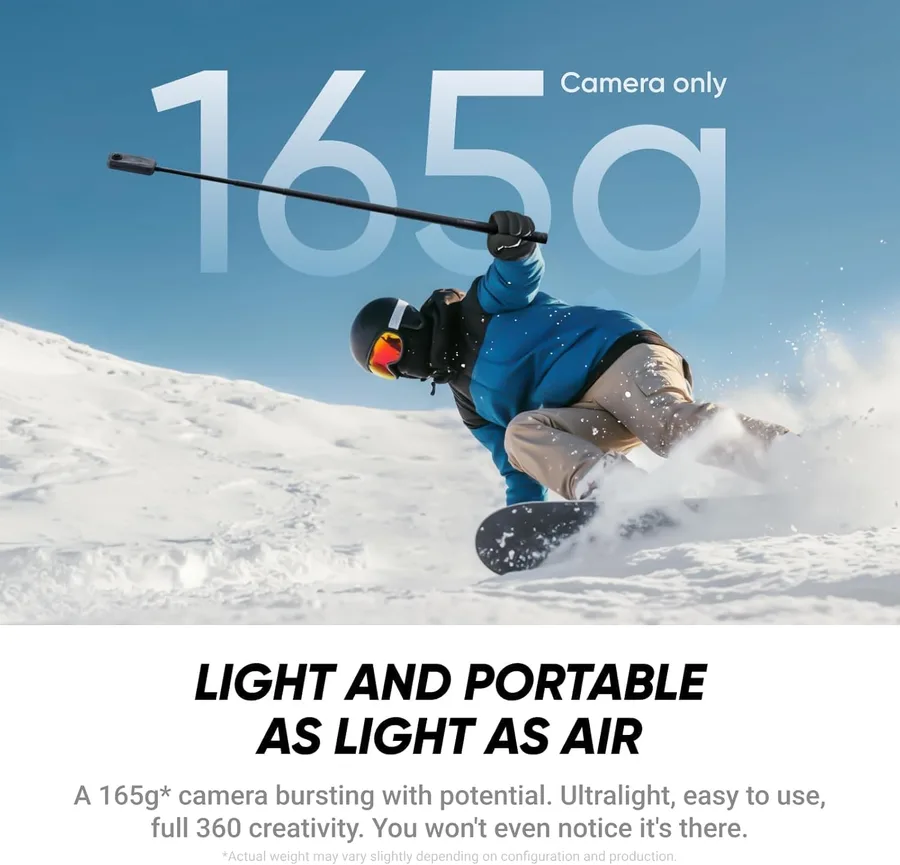 X4 Air Standard Bundle - Lightweight 165g 8K 360 Camera, Invisible Selfie Stick Effect, Replaceable Lenses, Shoot First & Frame Later, Built-in Wind Guard, FlowState Stabilization