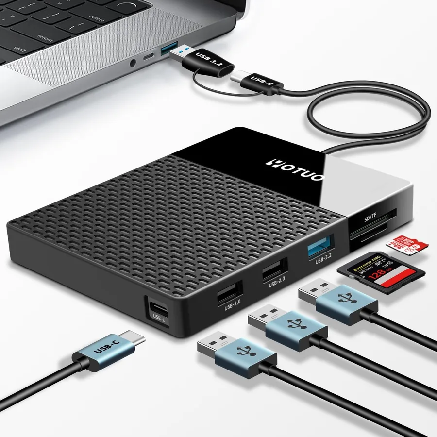 YOTUO 1TB External Hard Drive, USB C Multiport Hub HDD 7-in-1, USB 3.0, SD/TF Card Reader, Docking Station, Multi-Function HDD for Windows, Mac, Android, TV, iPhone 15/16/17, Laptop, Desktop, PC