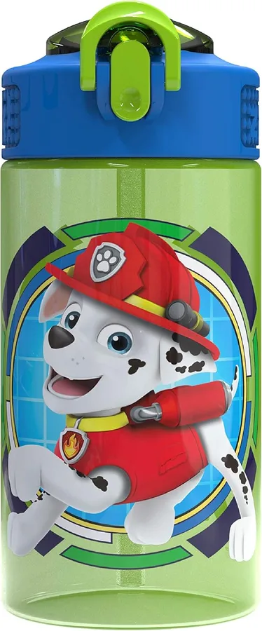 Zak Designs Paw Patrol 16oz Leak-Proof Straw Kids Water Bottle, Plastic | BPA Free, Handle, Cupholder Friendly, Dishwasher Safe, Easy to Clean, Lid Lock, Handle, Reuseable, For School, Home, Travel