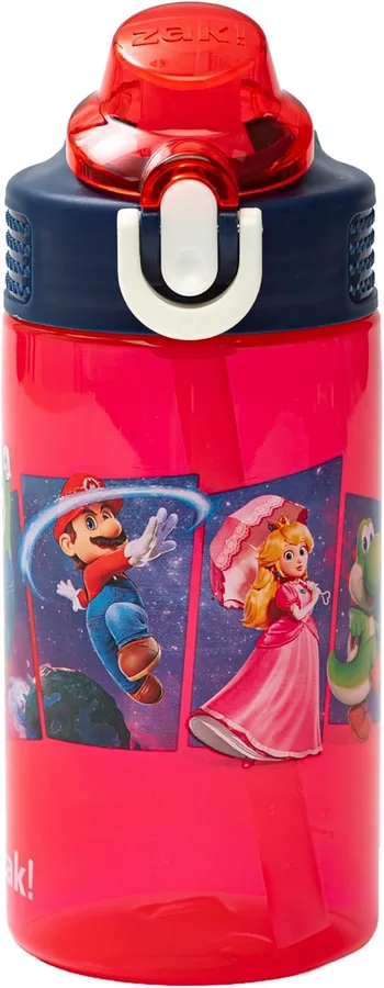 Zak Designs Super Mario Galaxy Sage 16oz Leak-Proof Straw Kids Water Bottle | BPA Free, Durable Plastic, Cupholder Friendly, Dishwasher Safe, Easy to Clean, Lid Lock, Handle, For School, Home, Travel
