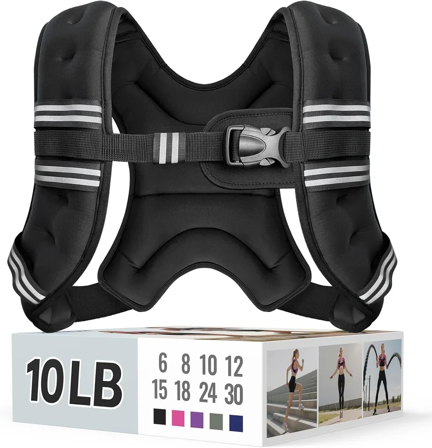 Zeerun Weighted Vest, 6lb/8lb/10lb/12lb/15lb/18lb/20lb/24lb/30lb for Men Women, Reflective Stripe Adjustable Buckle, Comfortable Durable Rucking Vest for Walking Running Strength Training